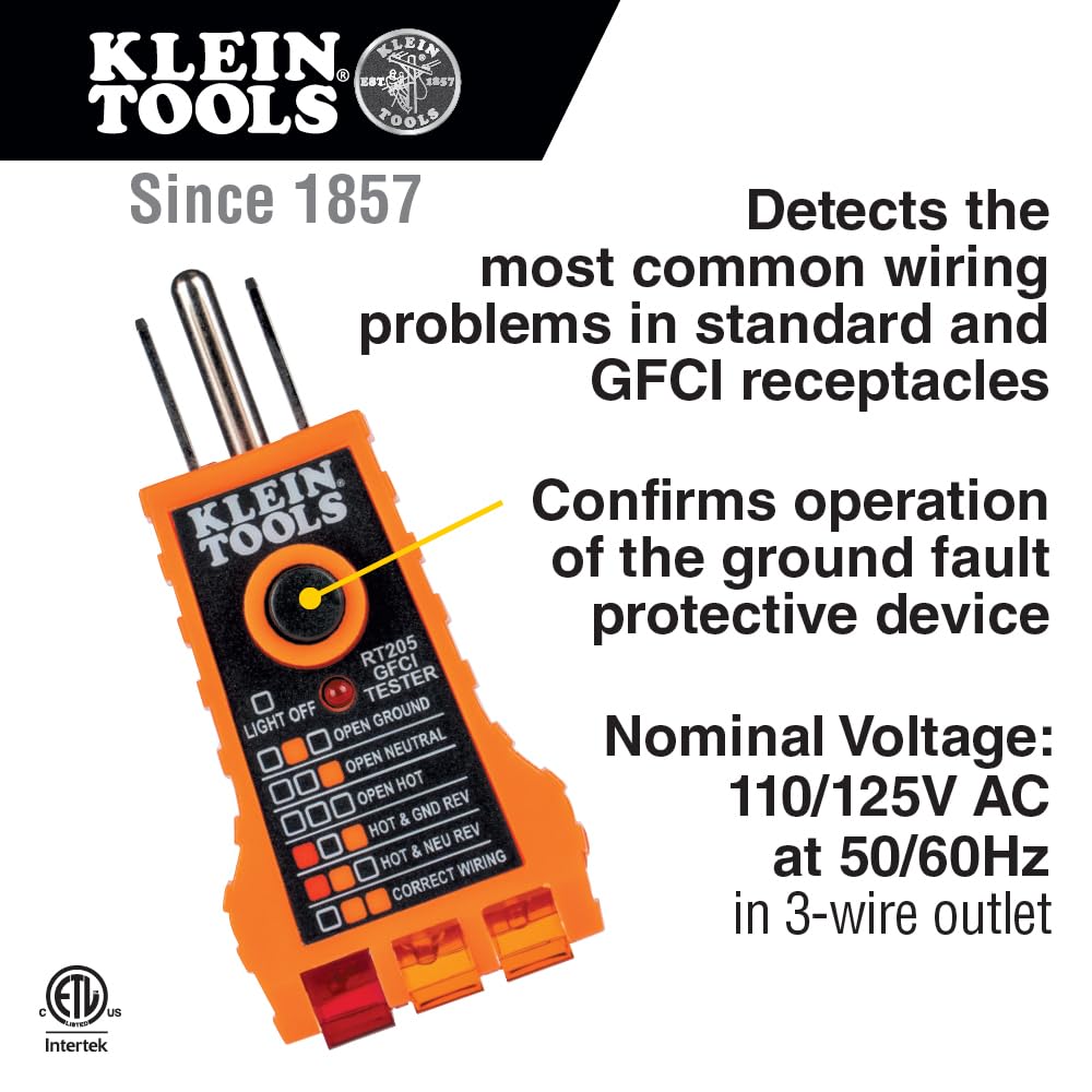 Klein Tools NCVT1PKIT Electrical Tester Kit with Non-Contact Low Voltage Test Pen, 50 to 1000V AC and GFCI Receptacle Tester, 2-Piece