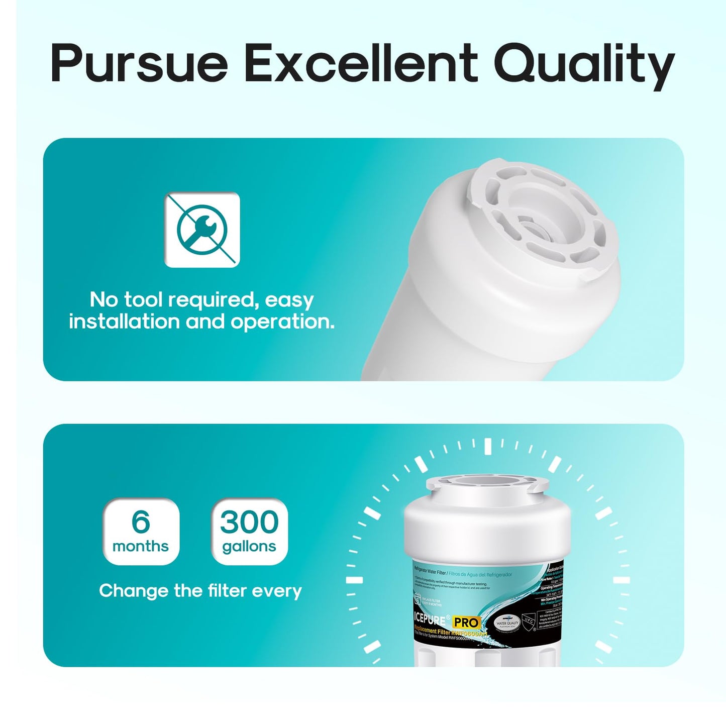 ICEPURE PRO RWF0600AH NSF/ANSI 401 NSF/ANSI 53 Certified Replacement For GE MWF Refrigerator Water Filter, MWFINT, MWFA, HDX FMG-1, GSE25GSHECSS, 46-9991, GSH25JSDDSS, GSHS6LGBBHSS, PC75009, 3PACK