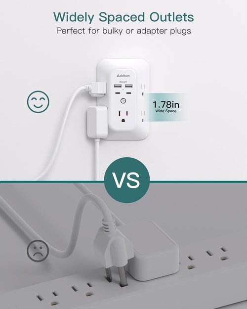 Surge Protector Outlet Extender - Addtam 5-Outlet Splitter with 4 USB Wall Charger(2 USB-C Ports), Multi Plug Outlet Power Strip for Home, Dorm Room Essentials