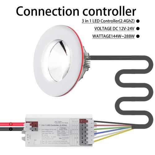 RGB+CCT LED Controller Kit,Wireless RF Remote,3-in-1LED Controller, DC12V-24V 144W-288W, for Marine Underwater& Ceiling Lighting Control（NO Battery）