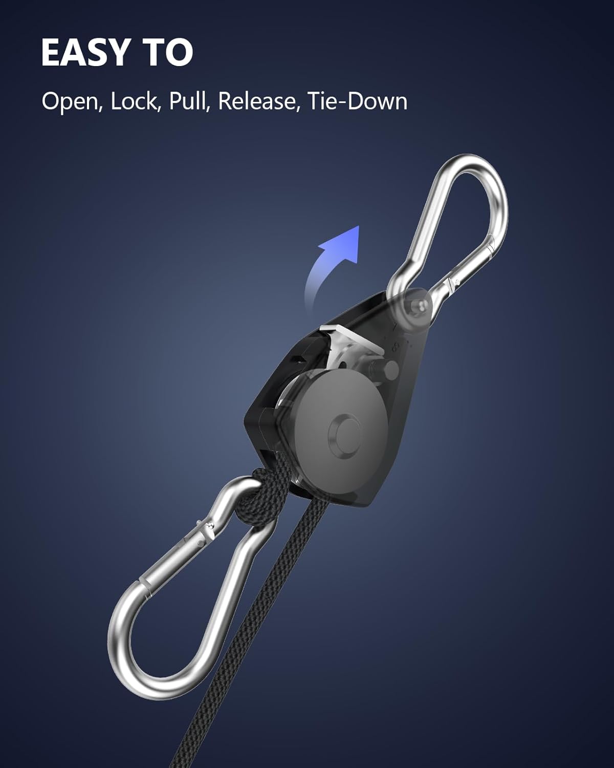 VIPARSPECTRA Retractable Heavy Duty Ratchet Tie Down Straps [4 Pack, 8ft, 75lbs/Pack], Rope Pulley System Rollers with Carabiner Hook for Kayak/Hanging Plants/Grow Light/Tents Various Tie-Down Uses