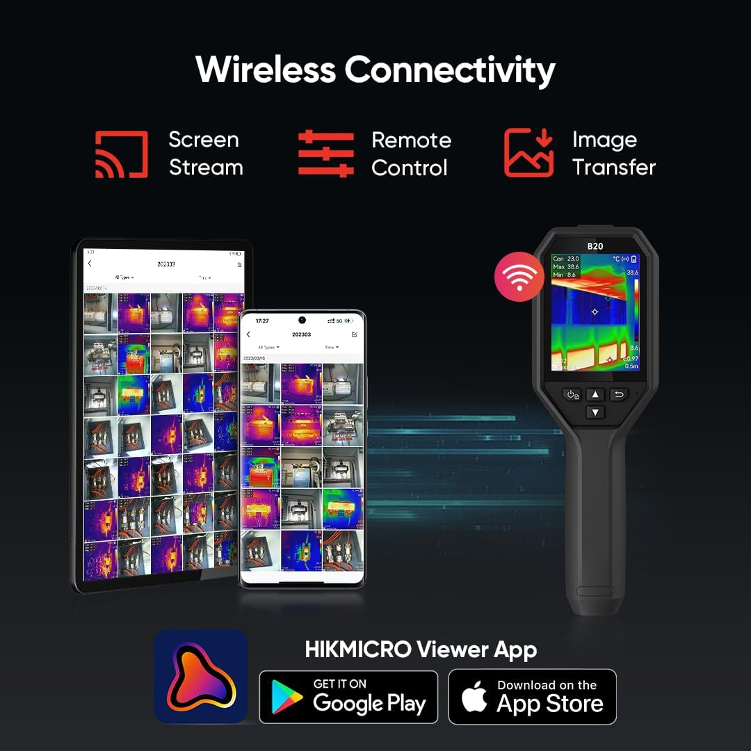 HIKMICRO B20 Thermal Imaging Camera with 2MP Visual Camera, Thermal Camera 256 x 192 IR Resolution, 25 Hz Refresh Rate, 3.2" LCD Screen, Full Screen Measurement Thermal Scanner with WiFi, -4~1022°F