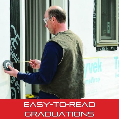 Starrett Retractable Imperial Long Line Tape with ABS Plastic Case and Folding Hook Ring - 100' Length, 3/8" Width, 1/8" Graduation, L1 Graduation Style Number - KTS510-100-N