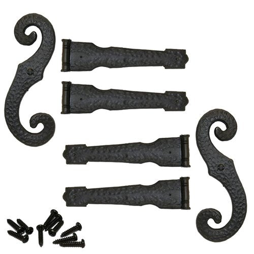 Decorative Vinyl Hinges, 4 Hinges, 2 S-Hooks for Lifetime Vinyl Shutters, 002 - Black