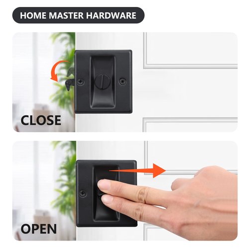 HOME MASTER HARDWARE Privacy Pocket Door Lock Pull Replace Damaged Or Old Sliding Locks Premium Quality Solid Brass Matte Black 2-3/4'x2-1/2', for 1-3/8' Thickness Door (2 Pack)
