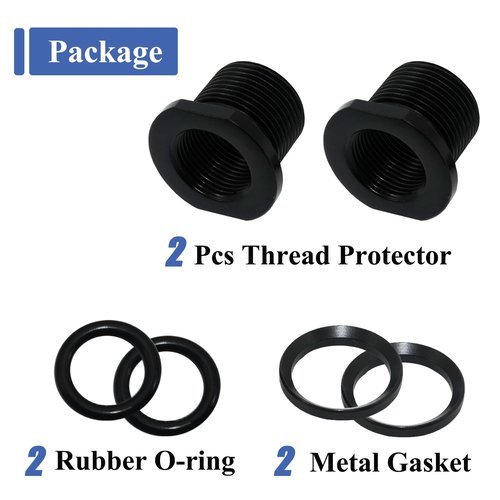 2 Pcs Thread Adapters and Rubber&Metal Washers, Replacement Kit, 1/2 * 28, 5/8 * 24, Black
