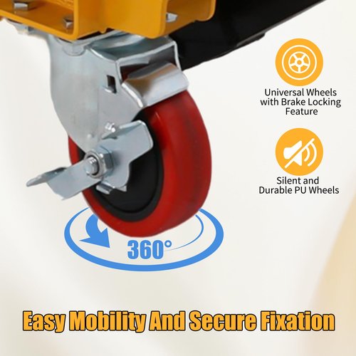 Hydraulic Lift Table Cart, 500lbs Capacity Scissor Lift Table with 4 Wheels, Manual Hydraulic Scissor Cart for Material Handling and Transportation, Adjustable Height