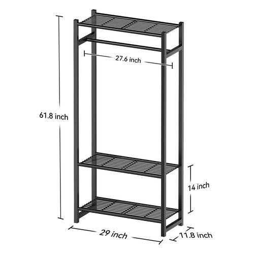 MWQ Clothing Rack with 3-Tier Shelve, Heavy Duty Garment Rack for Hanging Clothes, Metal FreeStanding Wardrobe Closet, Black