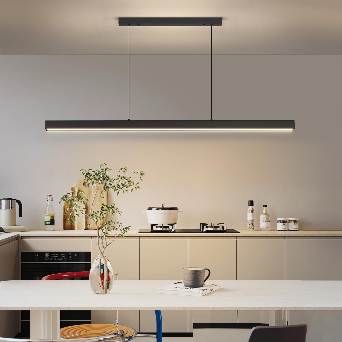 Modern LED Linear Pendant Light, 39IN Ceiling Chandlier Light Fixtures Hanging with Remote Control 3000k-6500K Adjustable Color Temperature Island Light for Dining Room, Kitchen