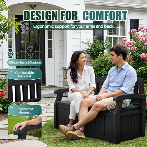 Devoko Waterproof Lockable 80 Gallon Storage Bench Deck Box Black - Outdoor Seating & Storage