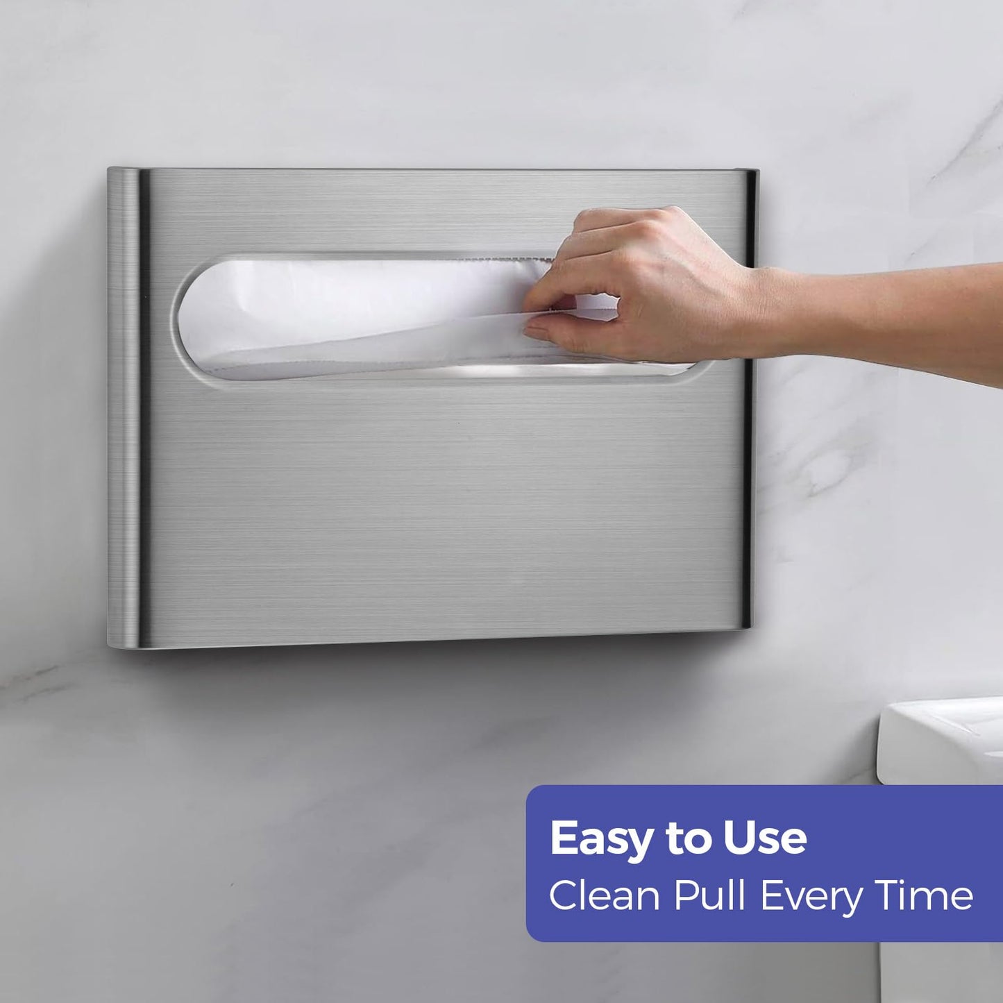 Stardrix Slim Brushed Stainless Steel Toilet Seat Cover Dispenser – Designer Wall-Mount Holder with Curved Edges and Large Capacity for Single or 1/2 Fold Covers, Aesthetic and Modern Look