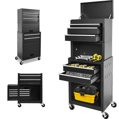 Rolling Tool Chest, 3-in-1 Detachable Metal Tool Box with Wheels & Drawers, High Capacity Toolbox Organization Sliding Drawers Garage Storage Box Cabinet Tools Cart for Warehouse Workshop