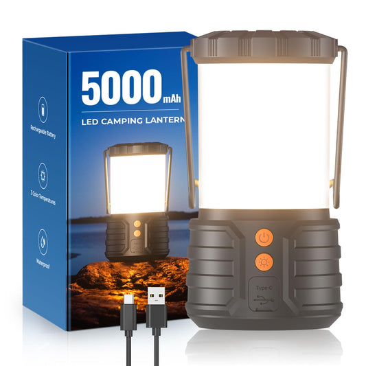 Camping Lantern,5000mAh Rechargeable Battery Emergency Lights for Power Outages,3 Colors,IPX4 Waterproof Portable Camping Tent Light for Home or Hurricane Hiking,1 Pack