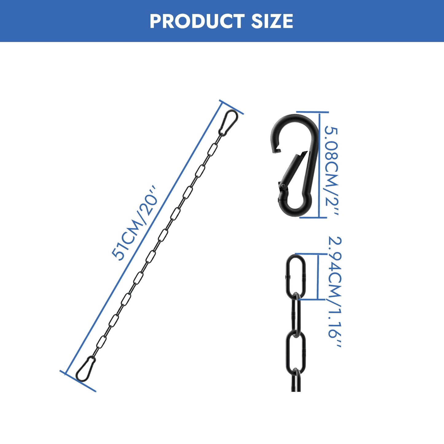 2 Pcs 20 Inch Gate Chain Lock with Carabiner Metal Electrophoretic Black Chain and Lock for Gate Adjustable Chains Link Gate Latch for Outdoor Fences Gates Pet Cages Horse Goat Cow Corrals