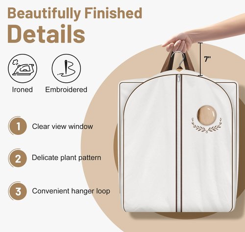 MISSLO 60" Cotton Garment Bag for Long Dress Breathable Garment Bags for Hanging Clothes Travel Women Dress Cover Luxury Hanging Clothes Storage for Fur Coat, Jacket, Gown, Suit