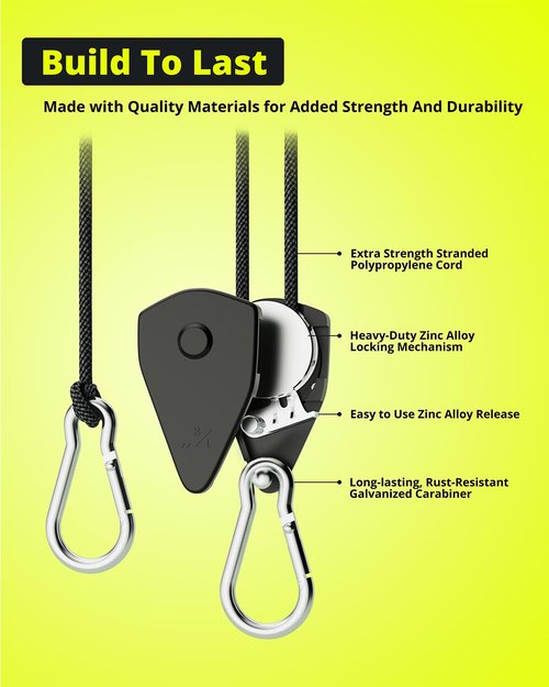 ELUFAH 4-Pack 1/8" Adjustable Retractable, Heavy-Duty Rope Hanger with Reinforced Metal Gear, 10ft Length, 75 lbs Capacity Rope for Hanging Grow Light/Kayak/Camping Tent/Various Tie-Down Work