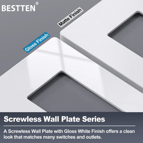 BESTTEN 2 Pack 3-Gang Screwless Decorator Wall Plate, Decorative Outlet Cover, Decor Switch Plate, USWP6 Snow White Series, H4.69” x W6.54”, Polycabonate Thermoplastic
