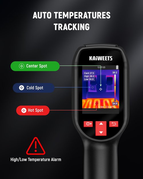 KAIWEETS KTI-200 Thermal Camera, 240x240 High IR Resolution, Thermal Imaging Camera with Laser Pointer, -4°F to 1022°F Infrared Imager, 25Hz Refresh Rate, 15 Color Palettes, 8H Run Time, 50°FOV, IP54