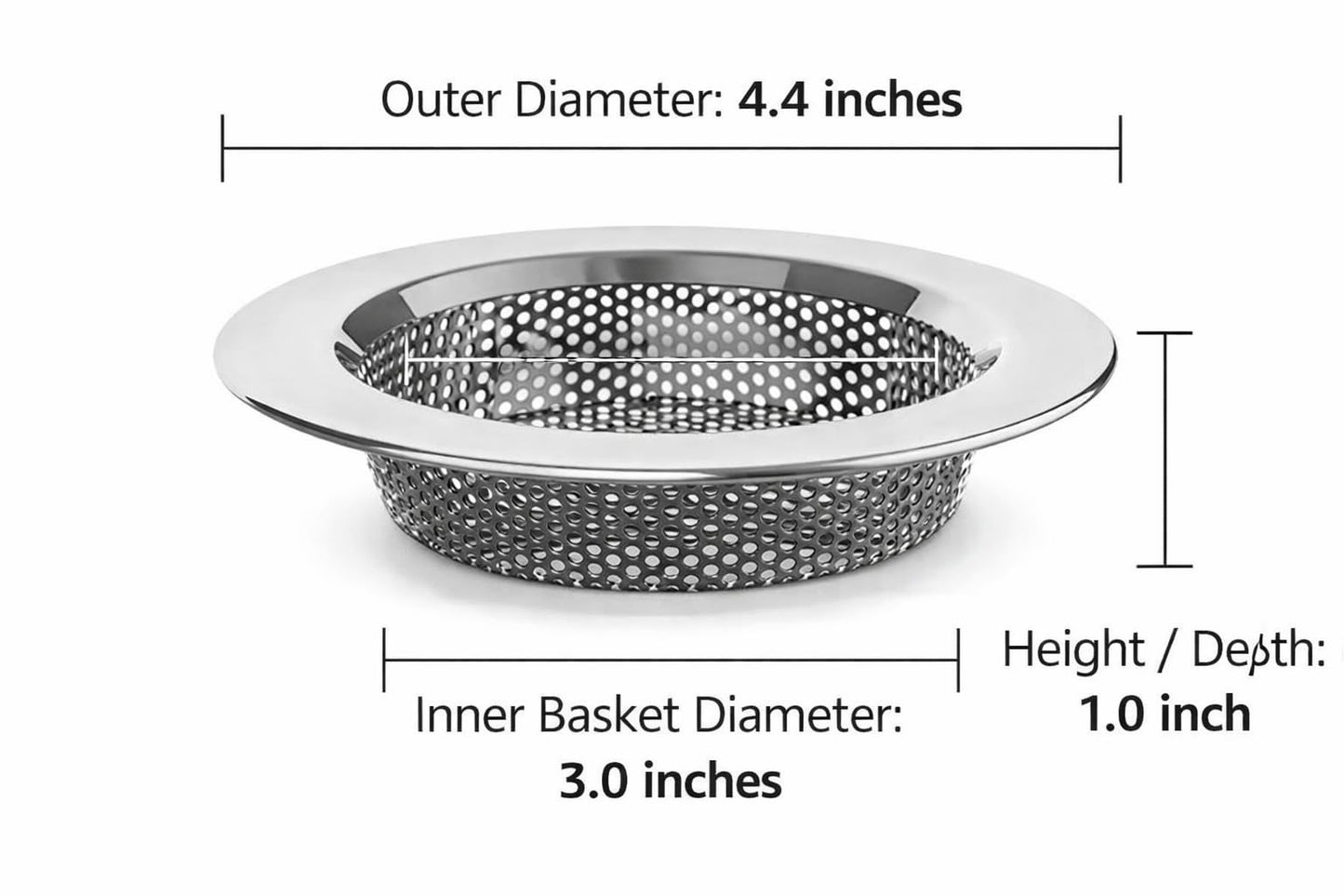 Sink Strainer Basket (3 Pack) – 304 Stainless Steel Kitchen Drain Strainer, Anti-Clog Sink Drain Catcher, Rustproof, Fits 4.4” Standard Sink
