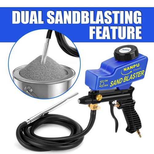 NANPU Air Sand Blaster Gun with Siphon & Gravity Feed for Air Compressor, Ceramic Nozzle, Metal Body, Paint/Rust Remover for Metal, Wood & Glass Etching, for Aluminum/Sand/Walnut Shells/Soda Blasting
