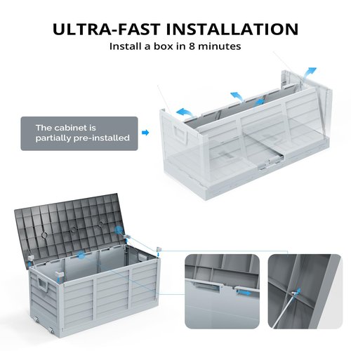 Outvita Foldable 75 Gallon Outdoor Storage Box, Plastic Storage Containers with Lid, Patio Deck Box Furniture for Garden, Pool, Balcony, Yard (Gray Body-Gray Lid)