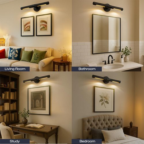 HUANXISHA 19" L Picture Light,Vanity Bathroom Light Rotatable 360° Wall Sconce Lights for Pictures Art Gallery Painting Frame,2-Light Include Bulb,Dimmable,Black
