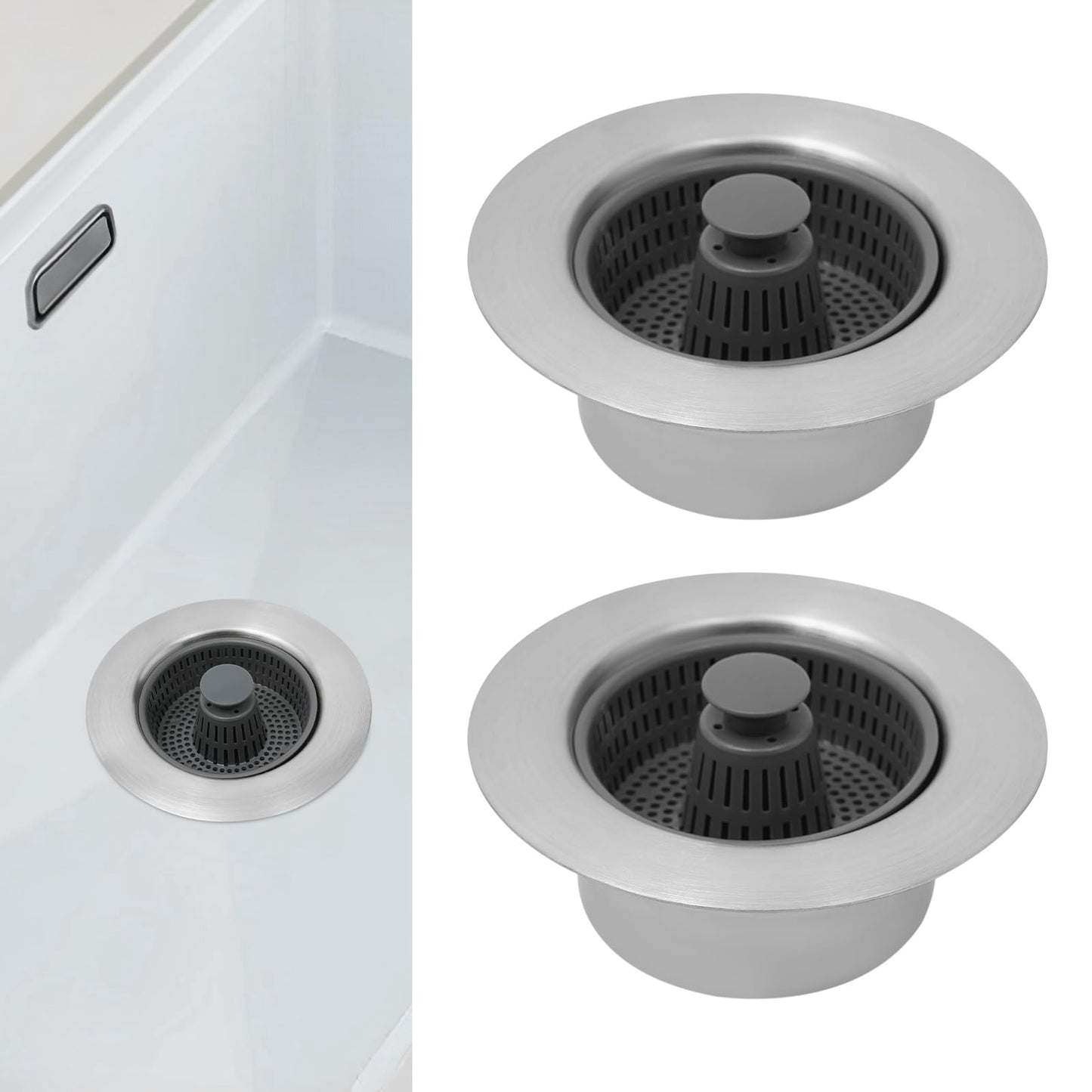 Stainless Steel Sink Strainers Silver W/Pop-Up Core Kitchen Sink Drain Strainer