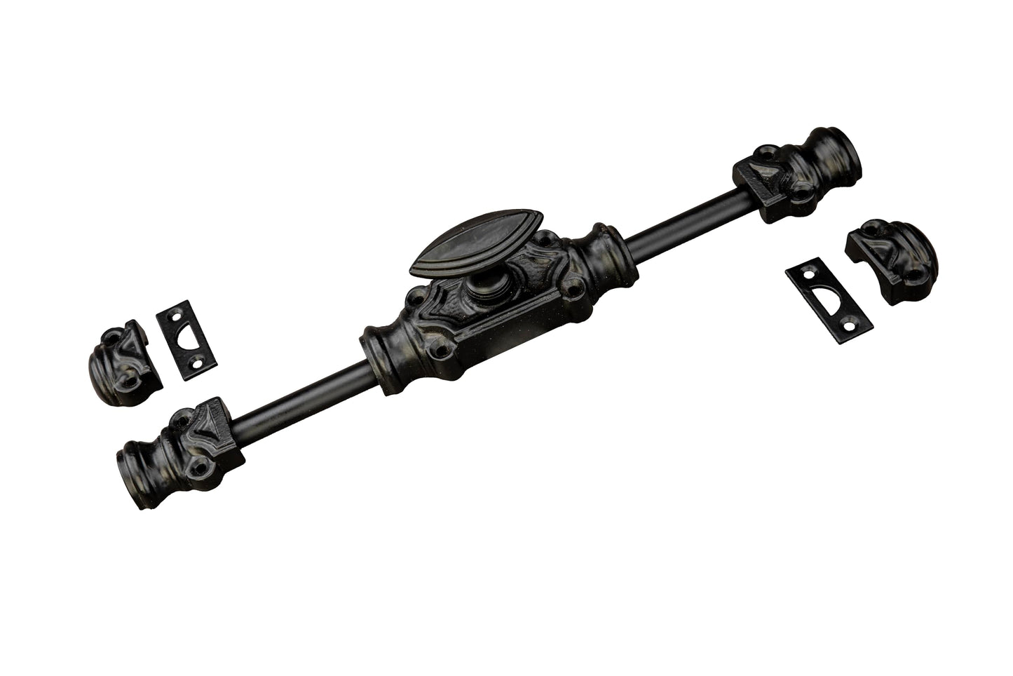 STALLION HARDWARE Durable Iron Cremone Bolt 2' – Vintage Black Powder Coat, Customizable Rods, Ideal for Antique Cabinets & Small Doors, Stylish & Reliable Cabinet Lock Hardware