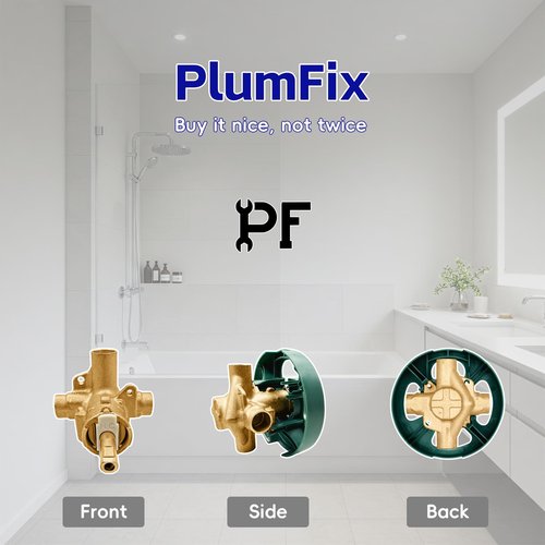 PlumFix Brass Shower Valve for One-Handle Faucet, Pressure Balancing Tub Valve Compatible With 1/2-Inch CC Connections 4 Ports