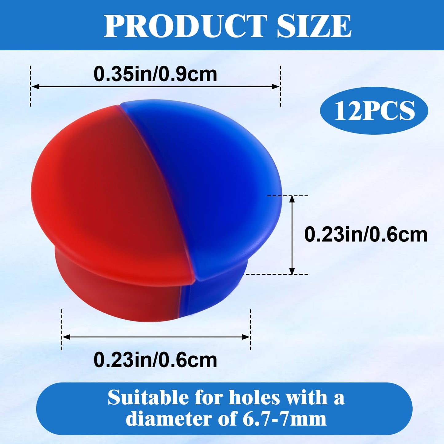 BEIQIYA 12pcs Red & Blue Hot and Cold Faucet Buttons, Faucet Index Buttons for 6.7-7mm Holes, 0.34 Inch Diameter Teperature Sign Replacement Caps for Bathroom Kitchen Shower
