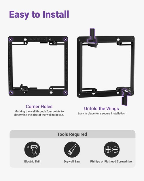 VCELINK 2 Gang Low Voltage Mounting Bracket, Flush Low Voltage Box for Network, HDMI, Coaxial, Speaker, Telephone Cables, Black, 5 Pack