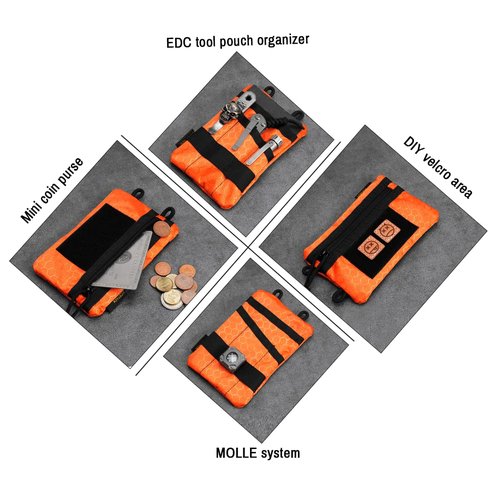 VIPERADE VE1-P Pocket Organizer, EDC Pocket Organizer Men, EDC Organizer Pouch Tool Pouch with 5 Tool Storage EDC Pouch for Flashlight, Pocket Knife, Tactical Pen, EDC Gear (Orange)