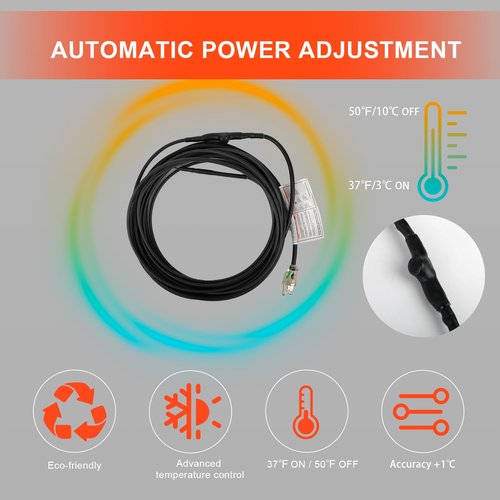 HEATIT 24ft Roof and Gutters Heating Cable with 10ft Lighted Plug Heavy-Duty Heat Tape, 120V 8W/ft
