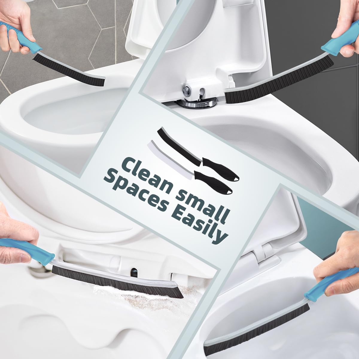 TQRR Toilet Brush, 4Pcs Bathroom Cleaning Brush, Toilet Scrubber, Deep Toilet Bowl Brush with Hanging Hole, Multifunctional Gap Cleaning Brush, Bristles for Kitchen Sinks, Tub,Shower (4, Light Blue)
