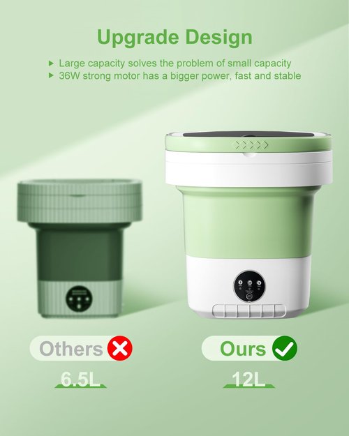 Portable Washing Machine, 16L Large Capacity Laundry Washer Cleaning for Underwear, Baby Clothes, Shirts,Small Delicates. Foldable Mini Washer and Dryer Combo for Apartment,Hotel,Camp,RV,Travel(Green)