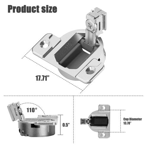 110-Degree Cabinet Door Hinges - Replacement for Blum Compact 33 Self-Closing Hinges, Adjustable Screw-On Design for Open-Side/Standard Cabinets, Soft-Close Durable Steel (Sliver, 8 Pack)