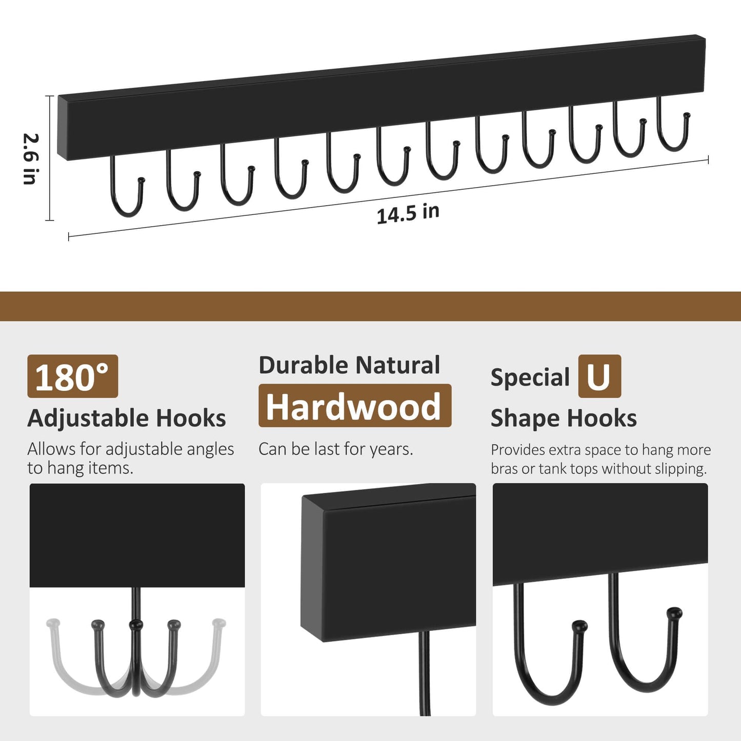 ZEDODIER 2 Pack Necklace Organizer Wall Mount, Wooden Jewelry Hanger Necklace Holder with 24 Hooks,Hanging Jewelry Organizer, Black