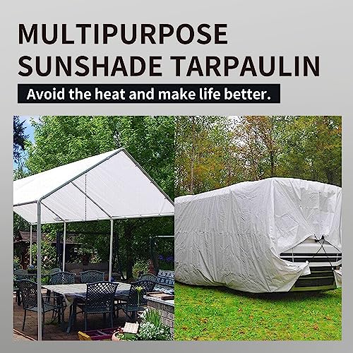 White Waterproof Tarp 8x10 Feet 7.5mil Heavy Duty Poly Cover with Reinforced Grommets