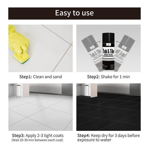 SENVEN Tub and Tile Spray Paint Black Gloss Aerosol Spray Tile Paint Bathtub Refinishing Kit for Tiles Ceramic Porcelain Fiberglass Resurfacing Bathroom Walls Bathtubs Sinks Countertops Toilets