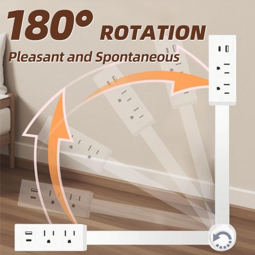 Extended and Rotating Outlet Features USB-A, USB-C, and 2 Ac Outlets, Extendable Wall Outlet Extends 22-34, 180° Swivel, Rotating Outlet for Behind Couches (1 PCS)
