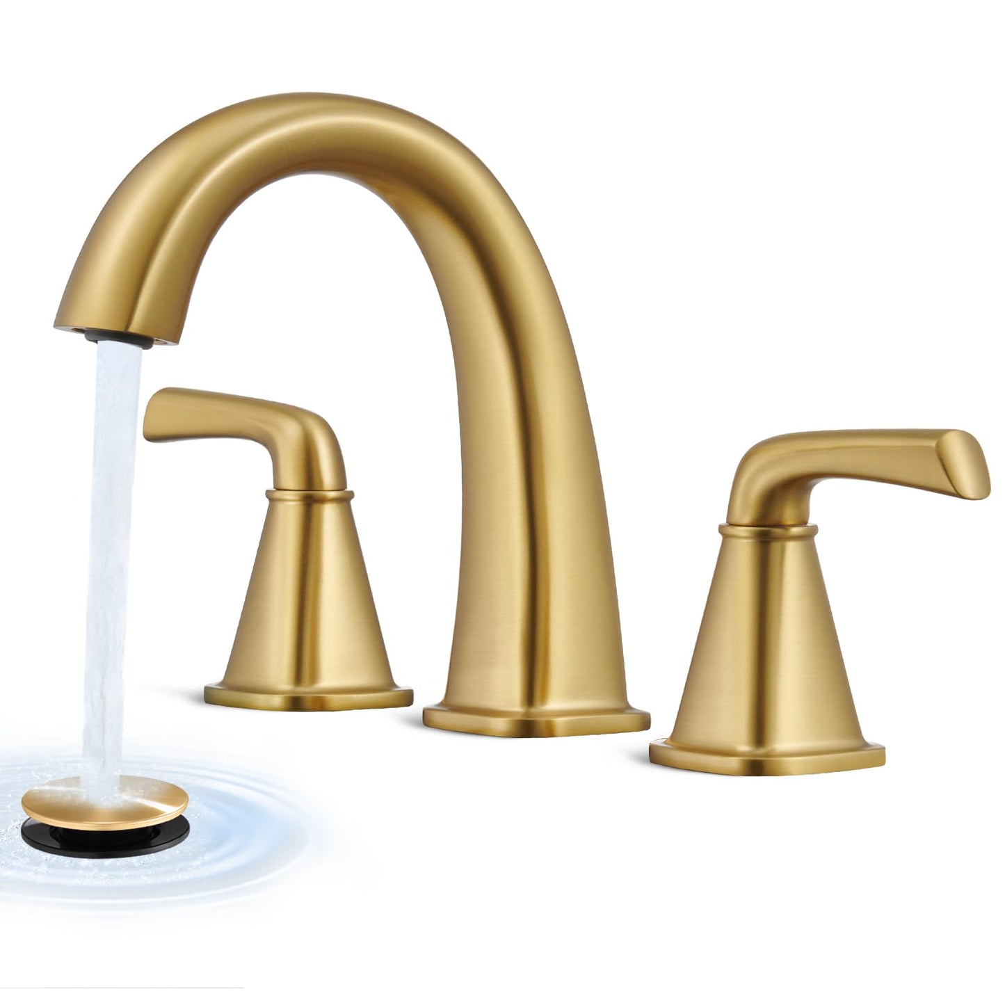 JABBOL Gold Bathroom Faucet,Brushed Gold Bathroom Faucet,Brass Sink Faucets,Bathroom Faucet 3 Hole Brushed Nickel，with Pop Up Drain Supply Hose for Vanity,Lavatory RV Farmhouse