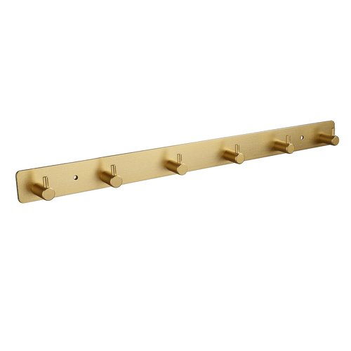 WNEBATH Gold Wall Hooks, Brushed Gold Bathroom Hook Rail, Self Adhesive 6 Hooks Key Hook Rack Hanger Towel Robe Stick Hooks for Toilet Entryway Hallway Kitchen Wall Mounted