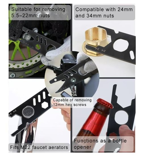 HimaPro 10-in-1 Faucet Aerator Removal Tool Kit – Fits M16.5, M18.5, M21.5, M22, M24, M28 – Includes 5-in-1 Wrench for 5.5–22mm Nuts, 24/34mm Nuts, 22mm Aerators, Screws & Bottle Caps