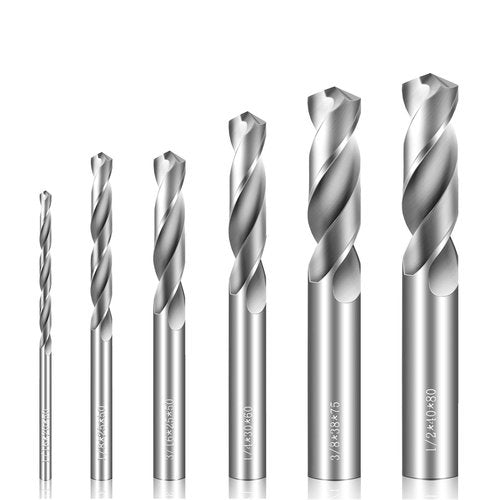 Drill Bit Set 6 Pcs Solid Carbide Drill Bits, 1/2" 3/8" 1/4" 1/8" 3/16" 1/16" Tungsten Carbide Drill Bits, Metal Drill Bit Set for Aluminum Alloy Copper Steel Hardened Steel Cast Iron