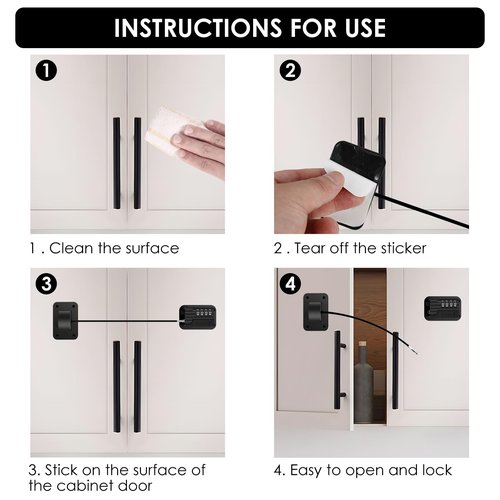 2 Pack Refrigerator Fridge Lock with Password Unlocking, Self Adhesive Childproof Cabinet Locks, Safety Fridge Freezer Door Lock for Refrigerator Cabinets Drawers Window, Black