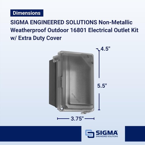 SIGMA ENGINEERED SOLUTIONS 16801 Non-Metallic Weatherproof Outdoor Electrical Outlet Kit w/ Extra Duty Cover, Box and 15 Amp GFCI Receptacle, IN-USE, Clear/Gray, 1 Gang, Lockable with Patented Hinge