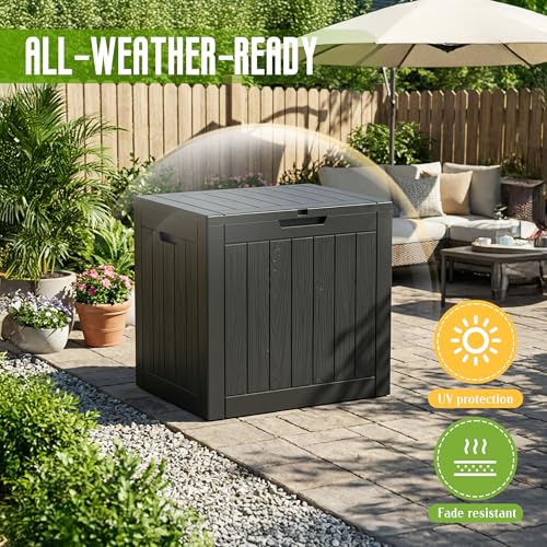 DRATO 35-Gallon Waterproof Outdoor Storage Box Resin Deck Storage Bin Black