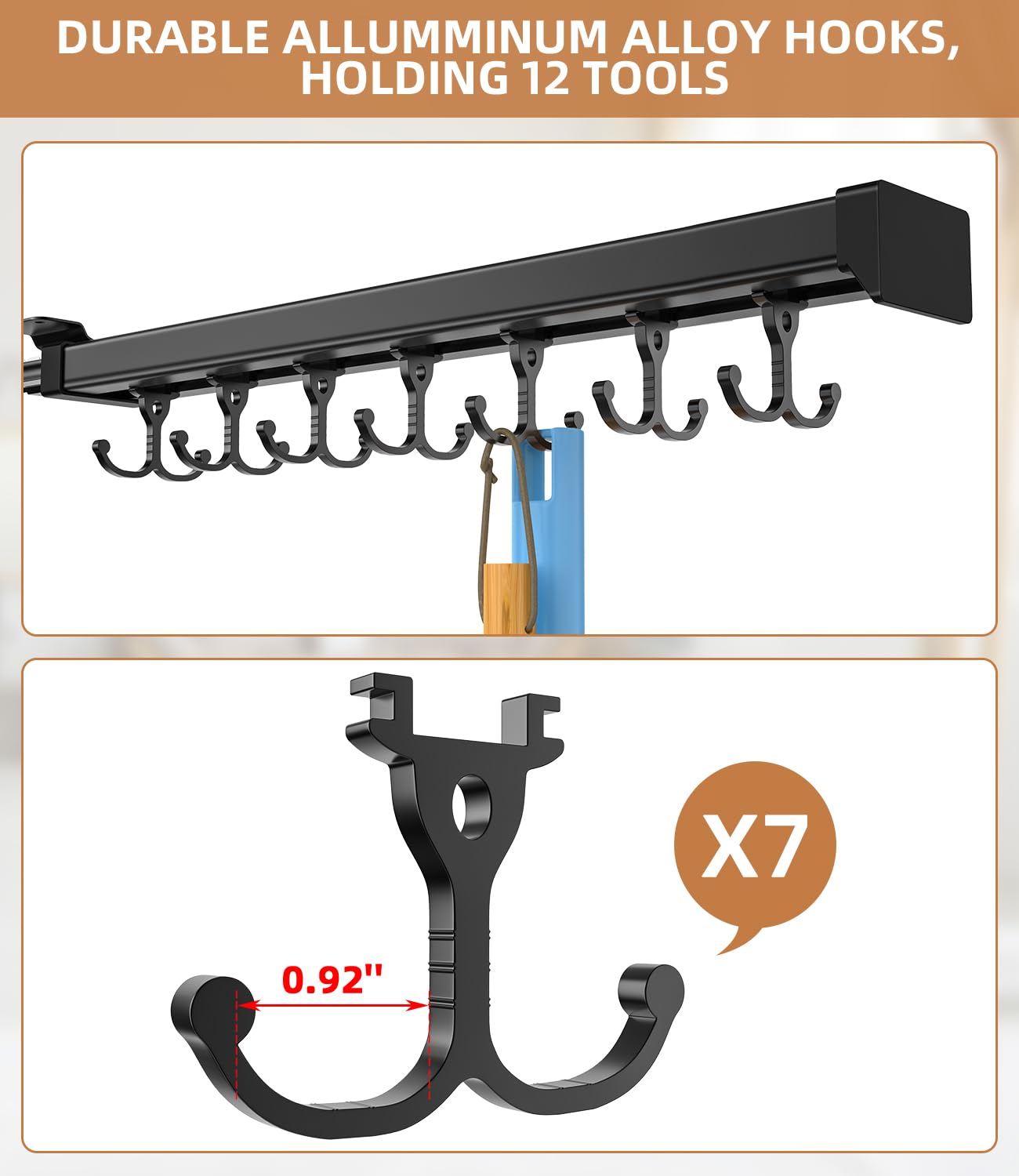 PrimZooty Pull Out Broom Holder With Adjustable Double Row Sliding Hook, Multifunctional Slide Broom And Mop Storage/Organizer Garage Organization Hooks, for Closet Laundry - 41cm/16.14inch