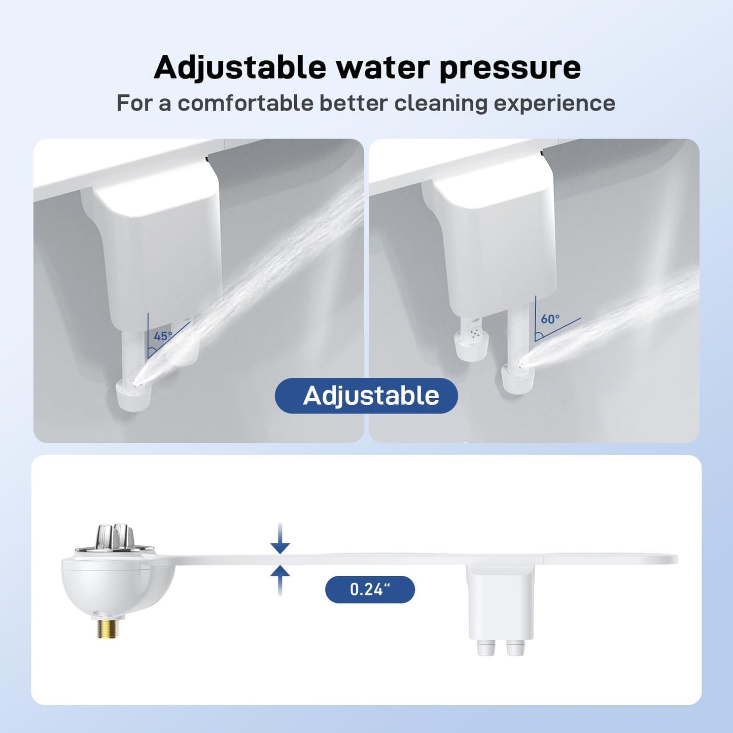Homfan Toilet Bidet Attachment, Non-Electric Dual Nozzle (Feminine/Bidet Wash), Self-Cleaning Fresh Cold Water Sprayer Bidets for Toilets with Adjustable Water Pressure (Dual Knob, Chrome)