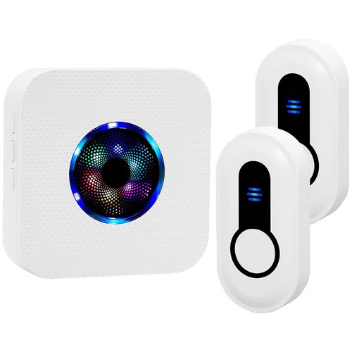 Wireless Doorbell, Waterproof Door Bell with 55 Chimes, 5 Volume Levels & 984ft Wireless Range, 110DB Loud Doorbells Wireless for Home Classroom Office, 2 Push Buttons 1 Receiver
